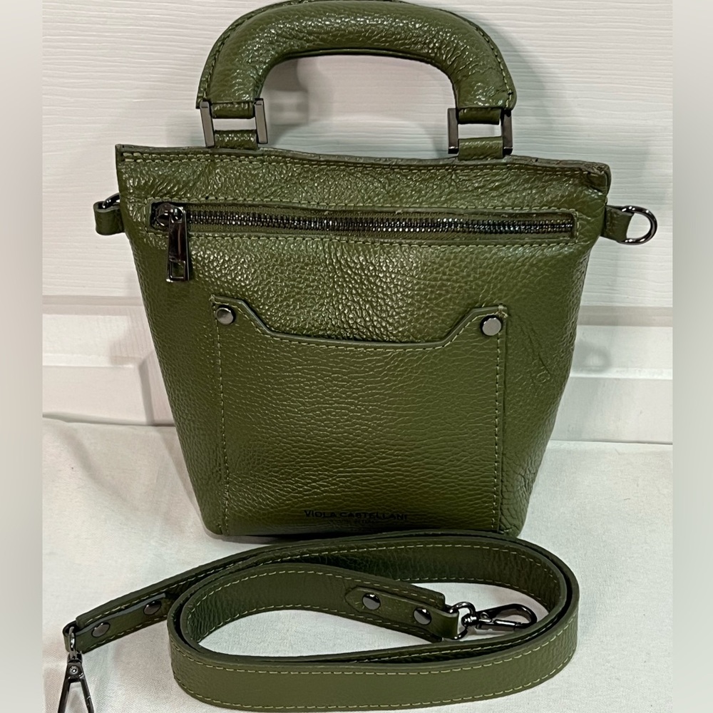 Viola Castellani olive green pebble leather made in Italy hand/ shoulder bag